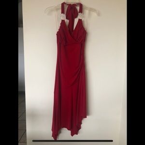 Trixxi Red Halter Dress Asymmetrical Hem